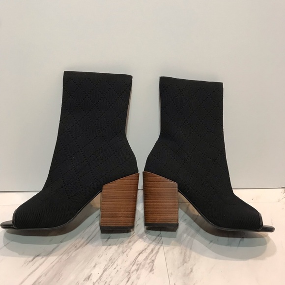 Kelsi Dagger Macey Knit Peep Toe Black Sock Bootie - Picture 5 of 9